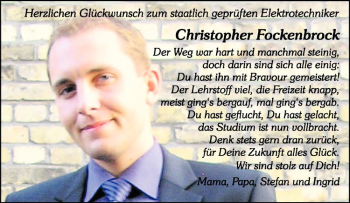 Glückwunschanzeige von Christpher Fockenbrock