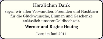 Glückwunschanzeige von Werner und Regine Heuing