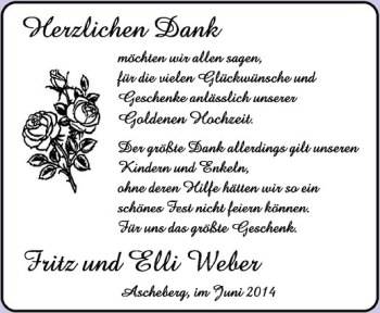 Glückwunschanzeige von Fritz und Elli Weber
