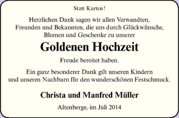 Glückwunschanzeige von Christa und Manfred Müller