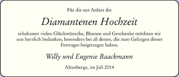 Glückwunschanzeige von Eugenie und Willy Baackmann