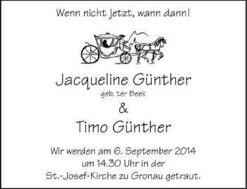 Glückwunschanzeige von Jacqueline und Timo Günther