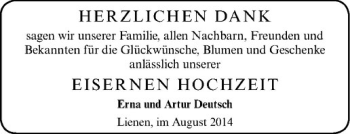 Glückwunschanzeige von Erna und Artur Deutsch