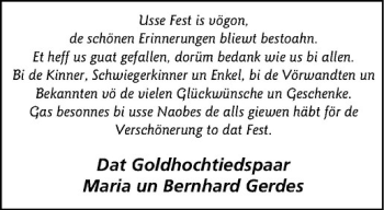 Glückwunschanzeige von Maria und Bernhard Gerdes