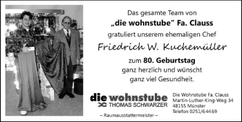Glückwunschanzeige von Friedrich W. Kuchemüller