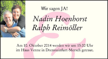Glückwunschanzeige von Nadin & Ralph Hoenhorst & Reimöller