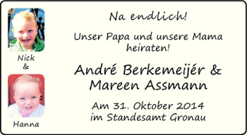 Glückwunschanzeige von Mareen und André Assmann und Bermeijér