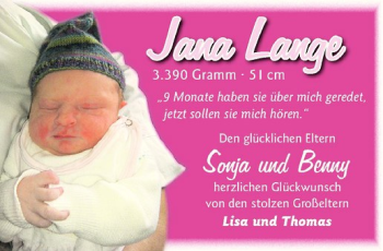 Glückwunschanzeige von Jana Lange