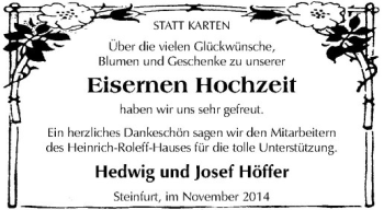 Glückwunschanzeige von Hedwig und Josef Höffer