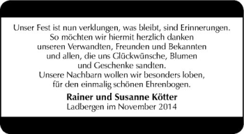 Glückwunschanzeige von Rainer und Susanne Kötter