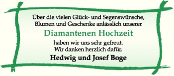 Glückwunschanzeige von Hedwig und Josef Boge