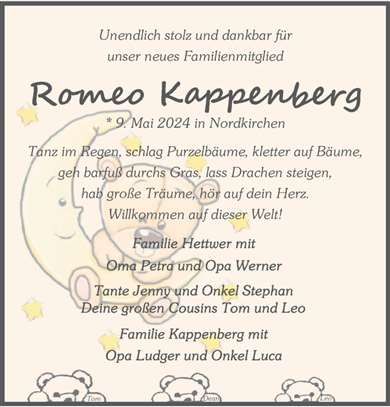 Zur Glückwunschseite von Romeo Kappenberg